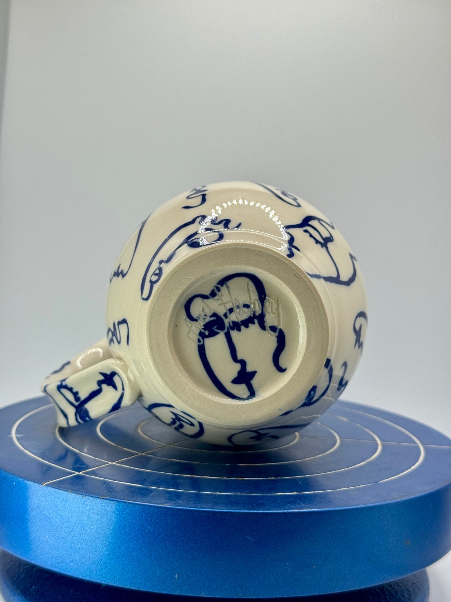 Blue Abstract Faces Stoneware Coffee and Tea Mug