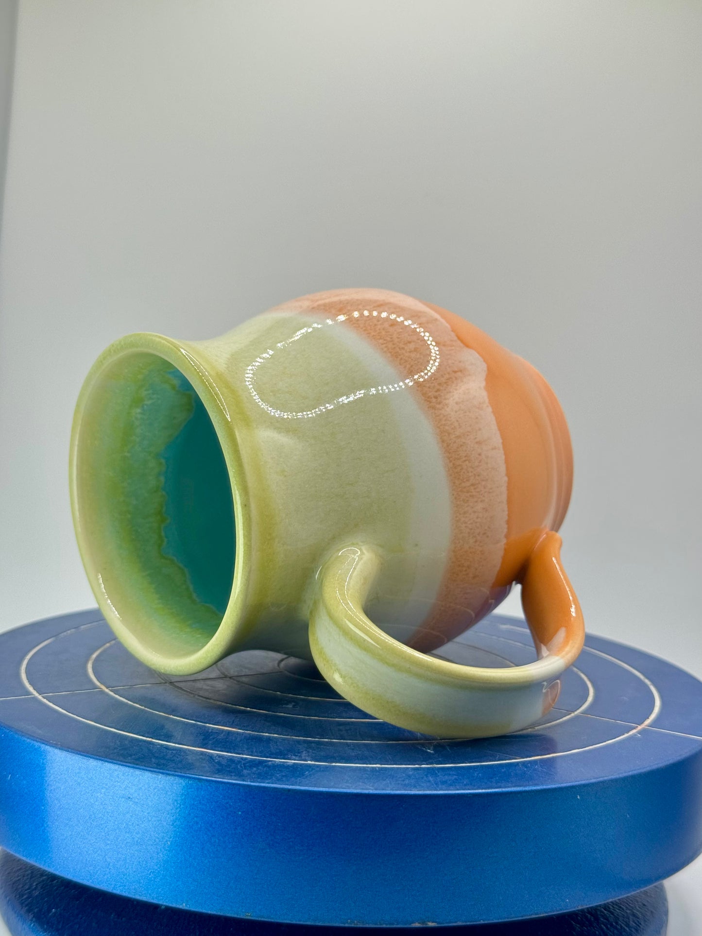 Green and Orange Stoneware Coffee and Tea Mug