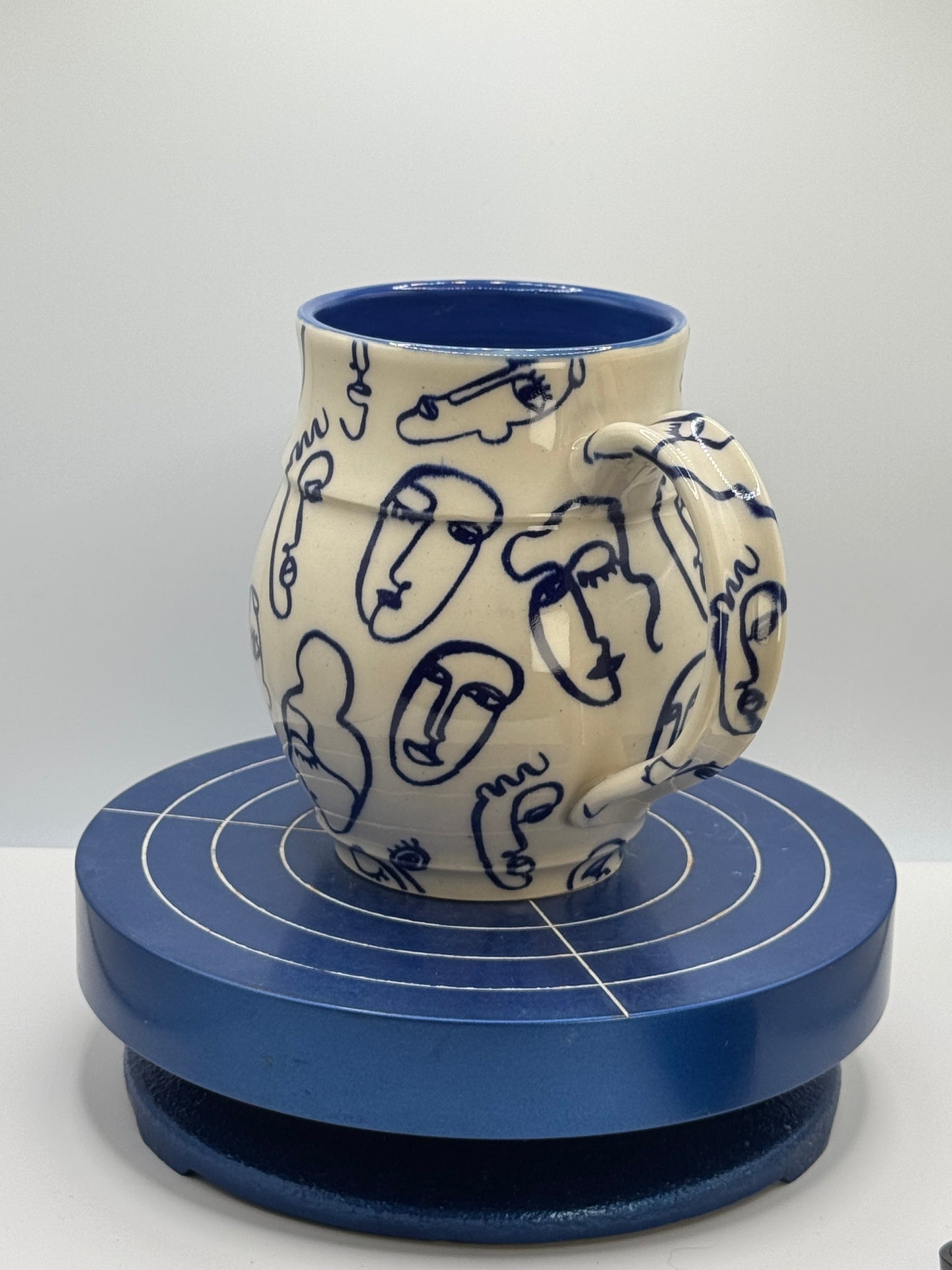 Blue Faces Stoneware Coffee and Tea Mug