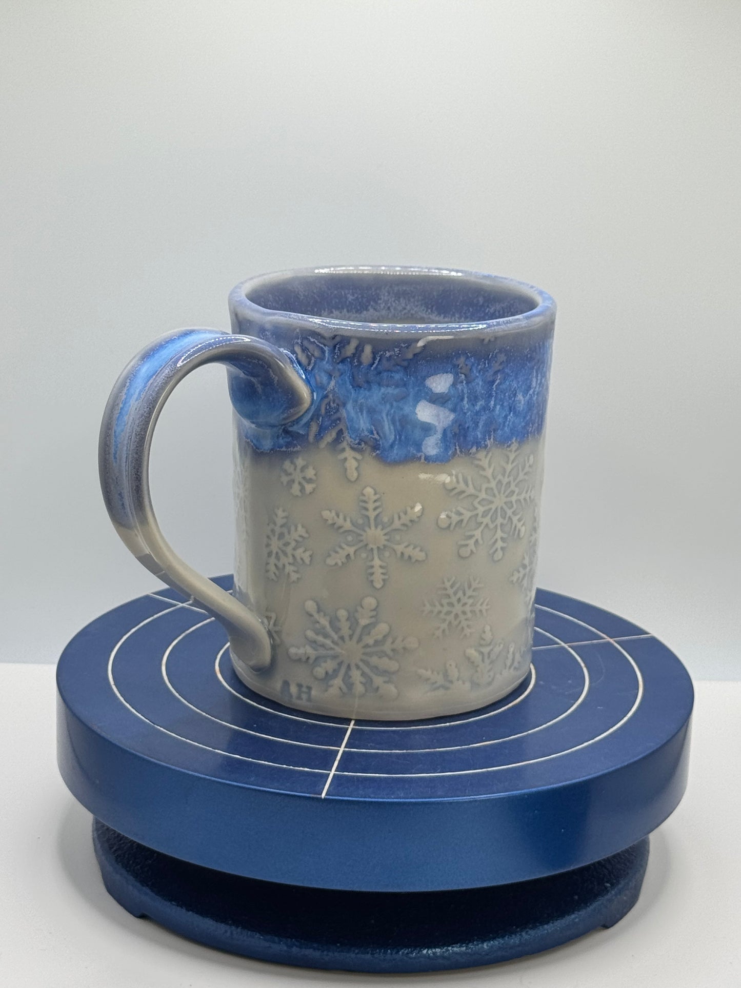 Frosty Blue Embossed Snowflake Hand-built Stoneware Coffee and Tea Mug
