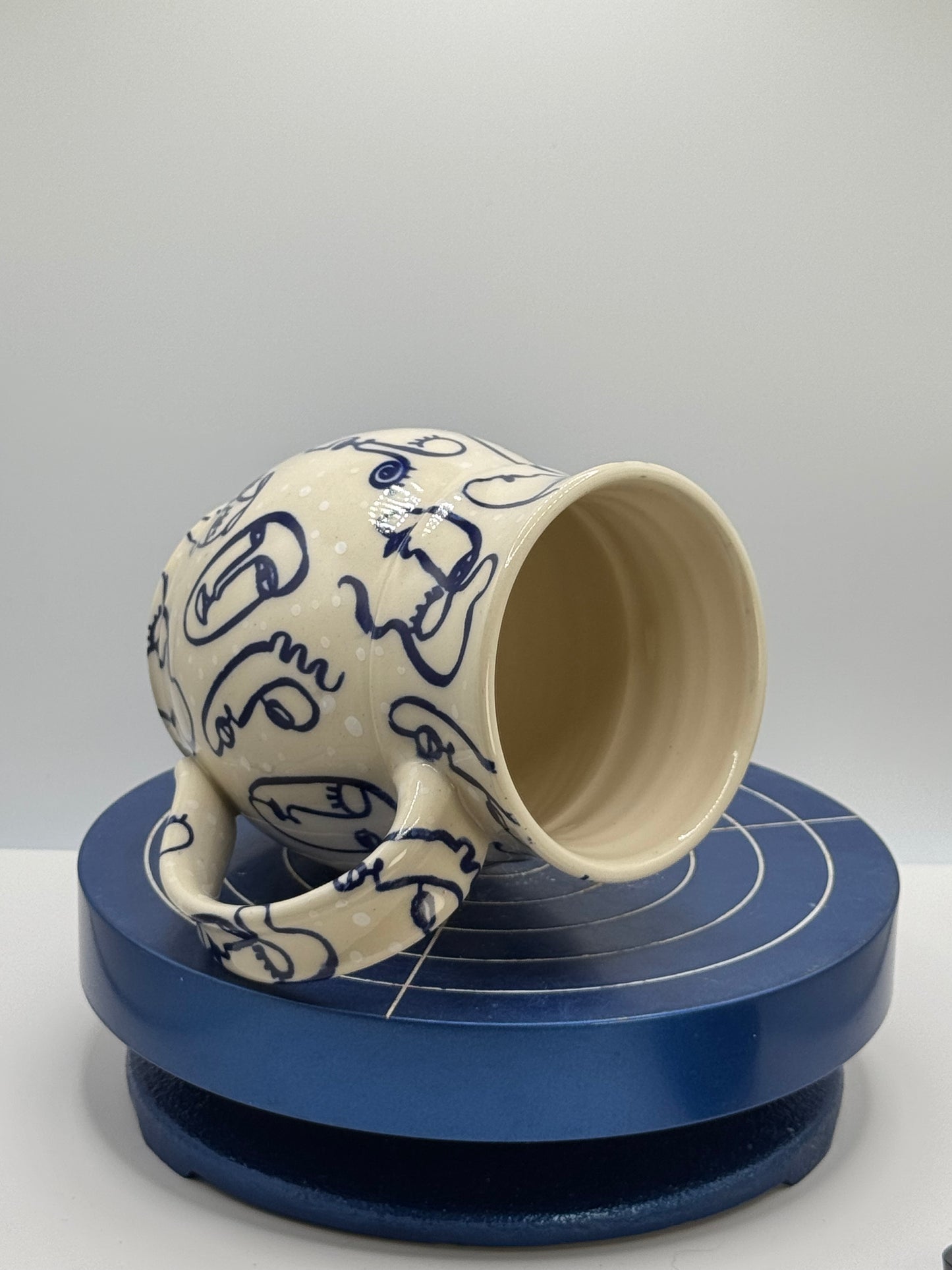 Blue Faces and Dots Stoneware Coffee and Tea Mug