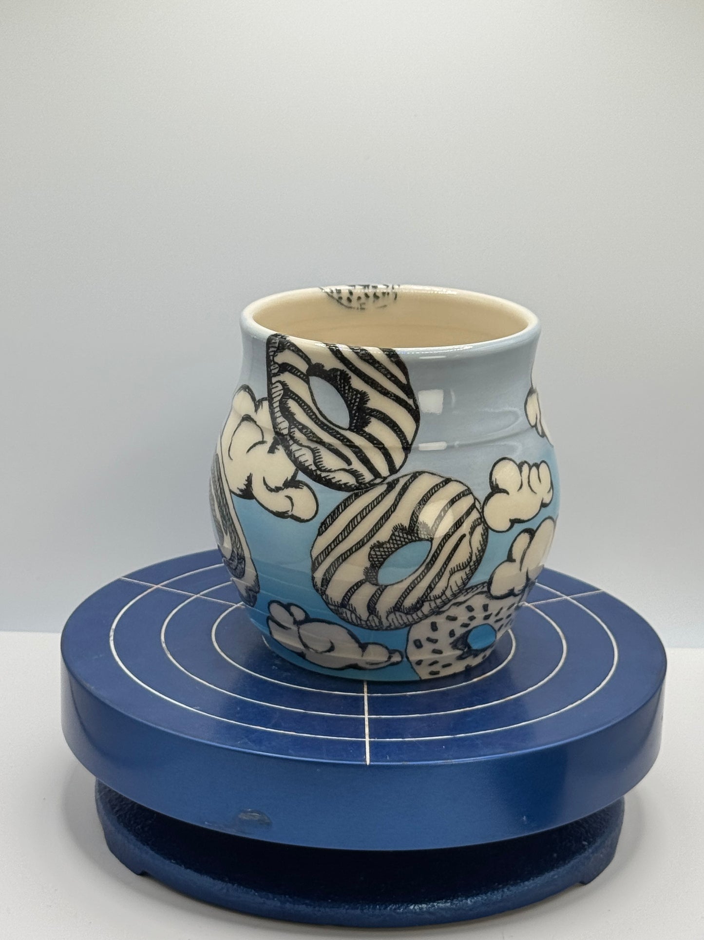 Short Blue Cloudy Donut Ombré Stoneware Coffee and Tea Mug