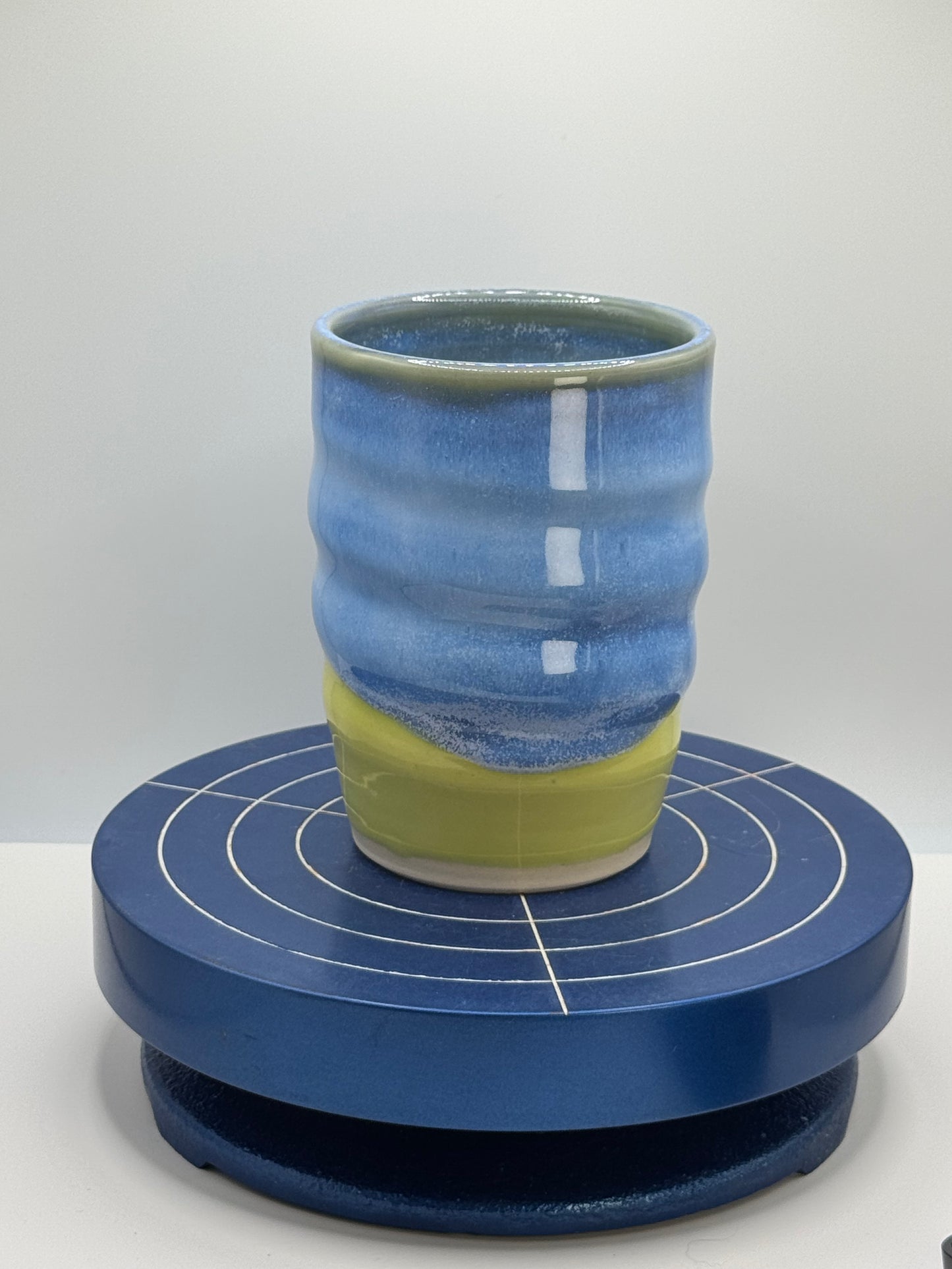 Yellow and Blue Stoneware Coffee and Tea Tumbler