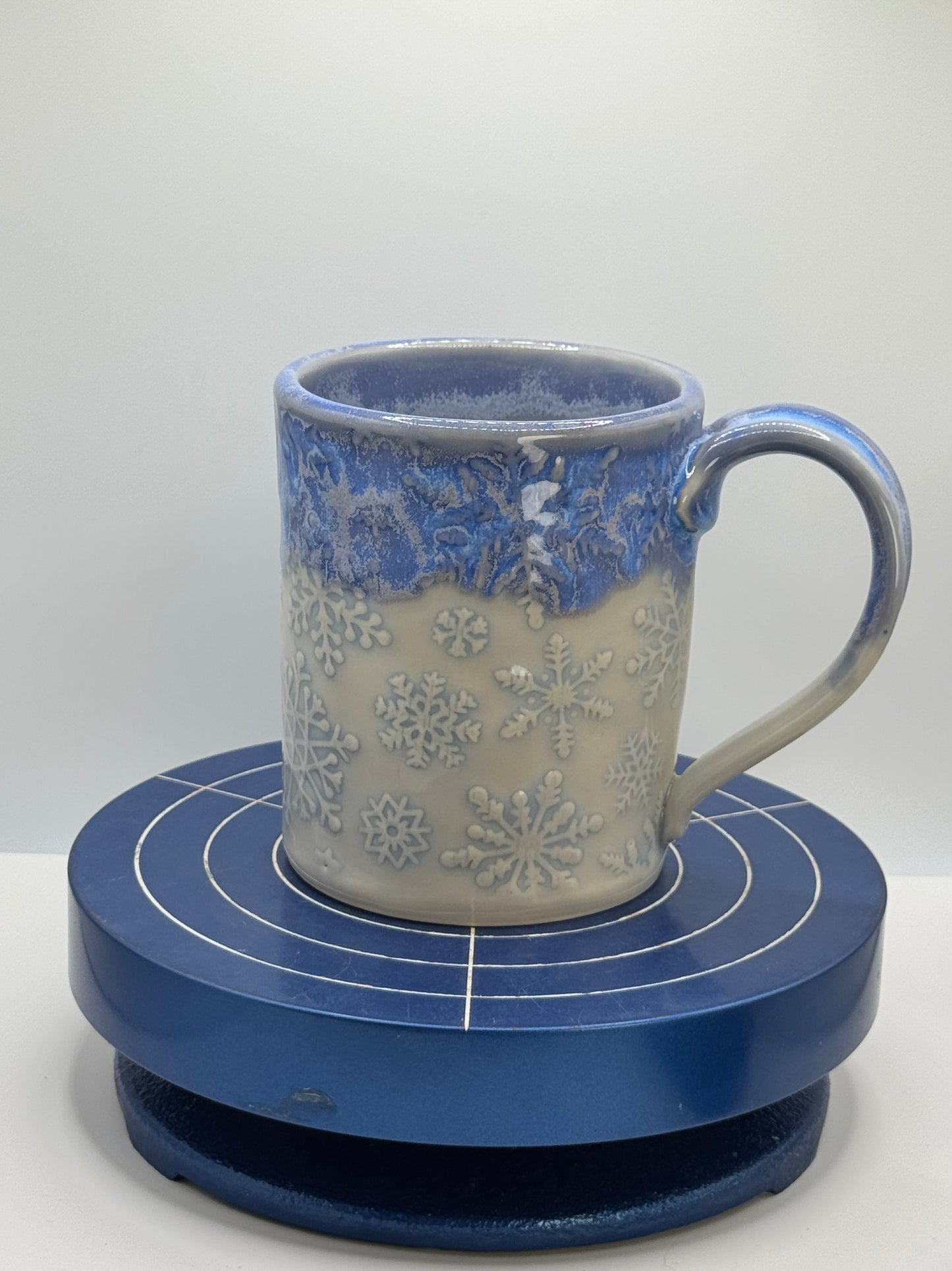 Frosty Blue Embossed Snowflake Hand-built Stoneware Coffee and Tea Mug