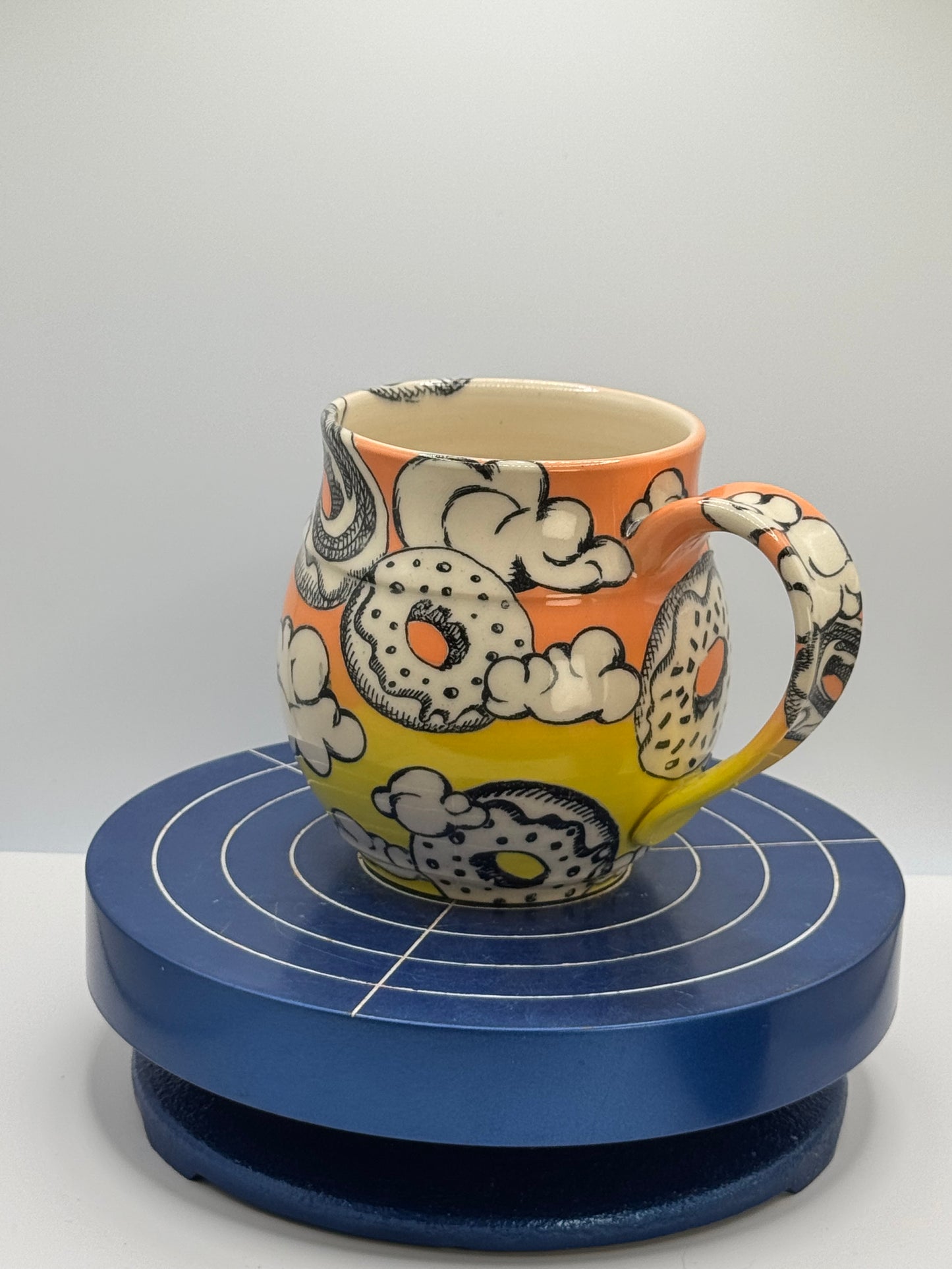 Short Melon and Yellow Cloudy Donut Stoneware Coffee and Tea Mug