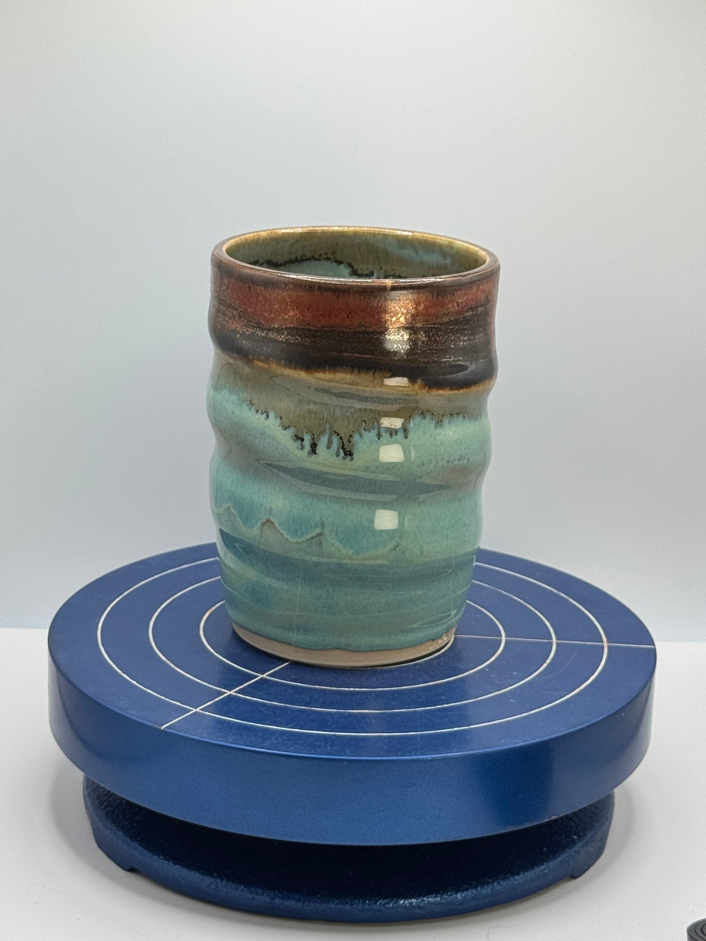 Blue and Copper Swirly Stoneware Coffee and Tea tumbler