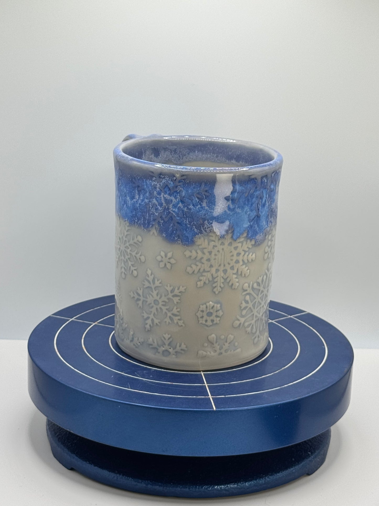 Frosty Blue Embossed Snowflake Hand-built Stoneware Coffee and Tea Mug