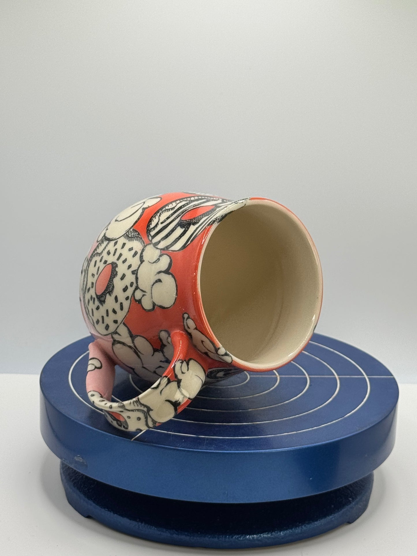 Short Red and Pink Cloudy Donut Stoneware Coffee and Tea Mug