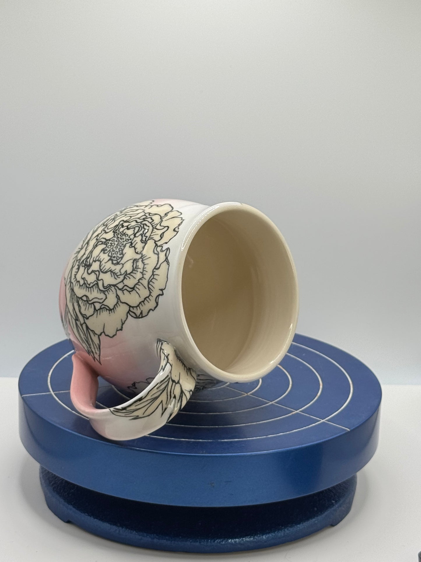 Short White and Pink Ombré Peony Stoneware Coffee and Tea Mug