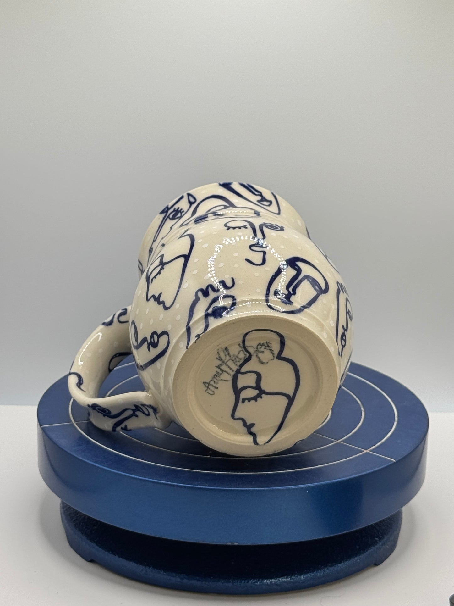 Blue Faces and Dots Stoneware Coffee and Tea Mug