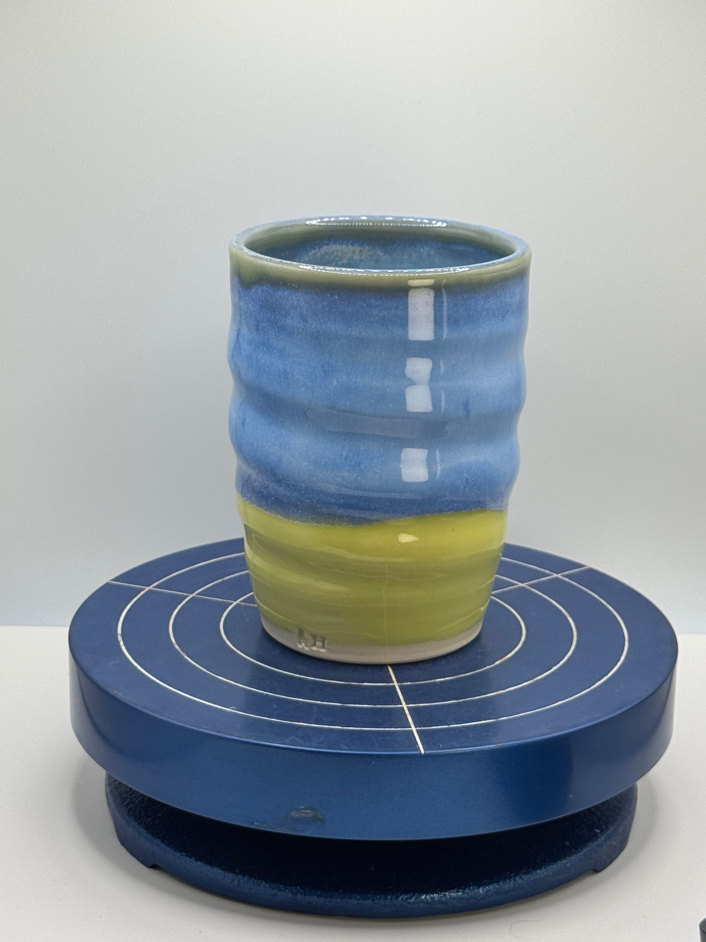 Yellow and Blue Stoneware Coffee and Tea Tumbler