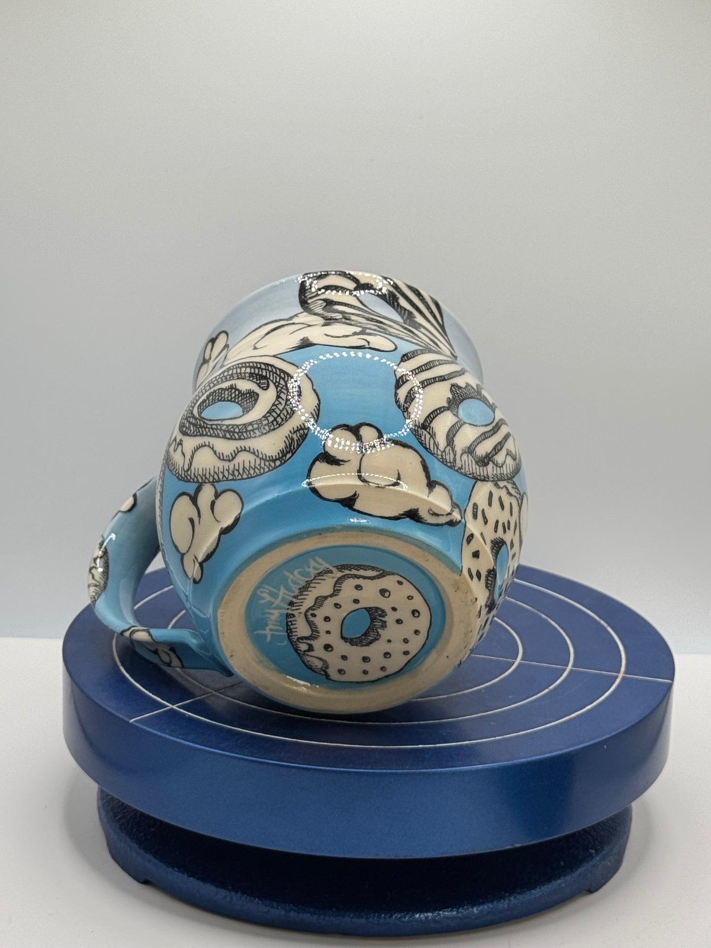 Short Blue Cloudy Donut Ombré Stoneware Coffee and Tea Mug
