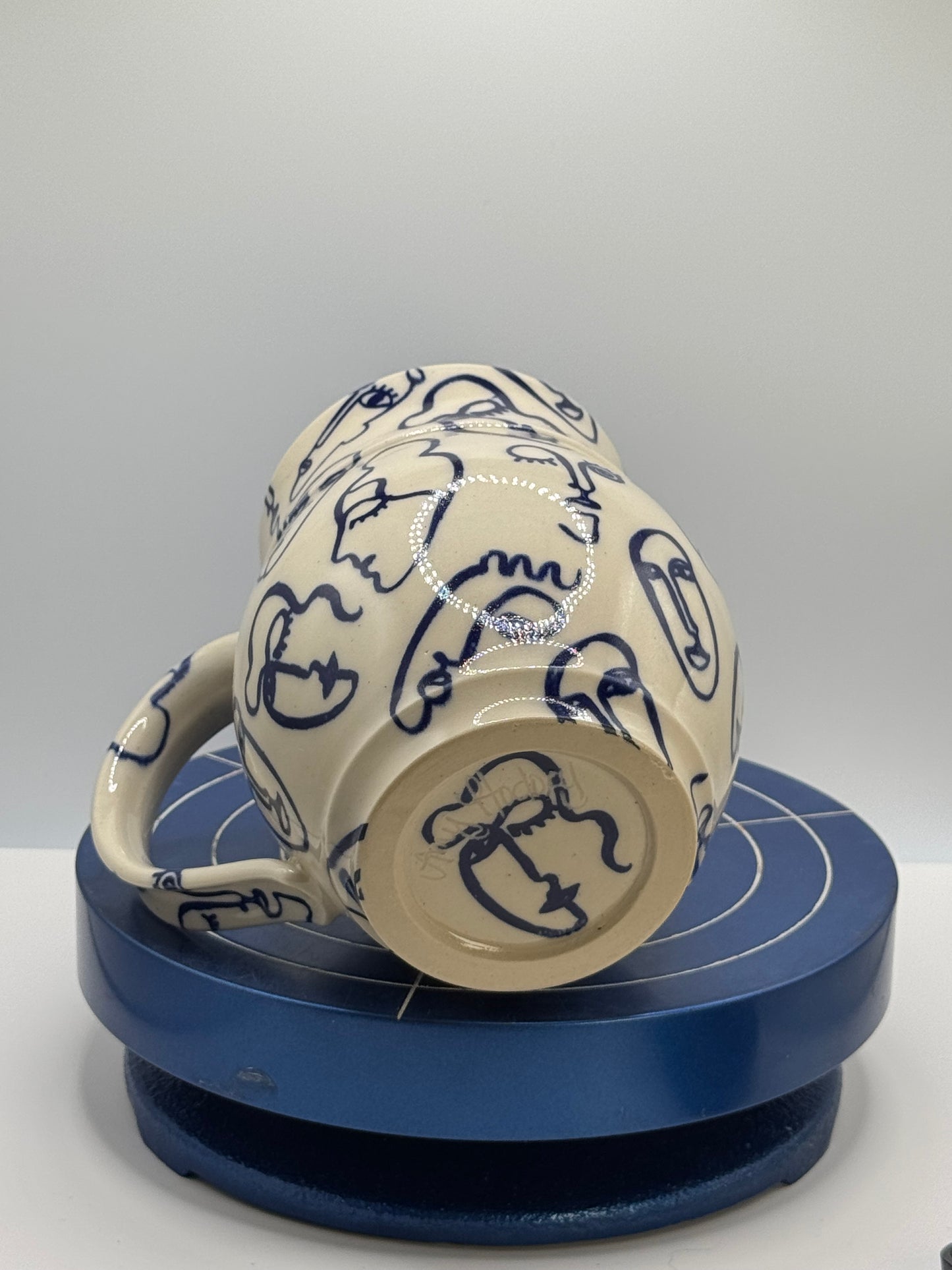 Blue Faces Stoneware Coffee and Tea Mug