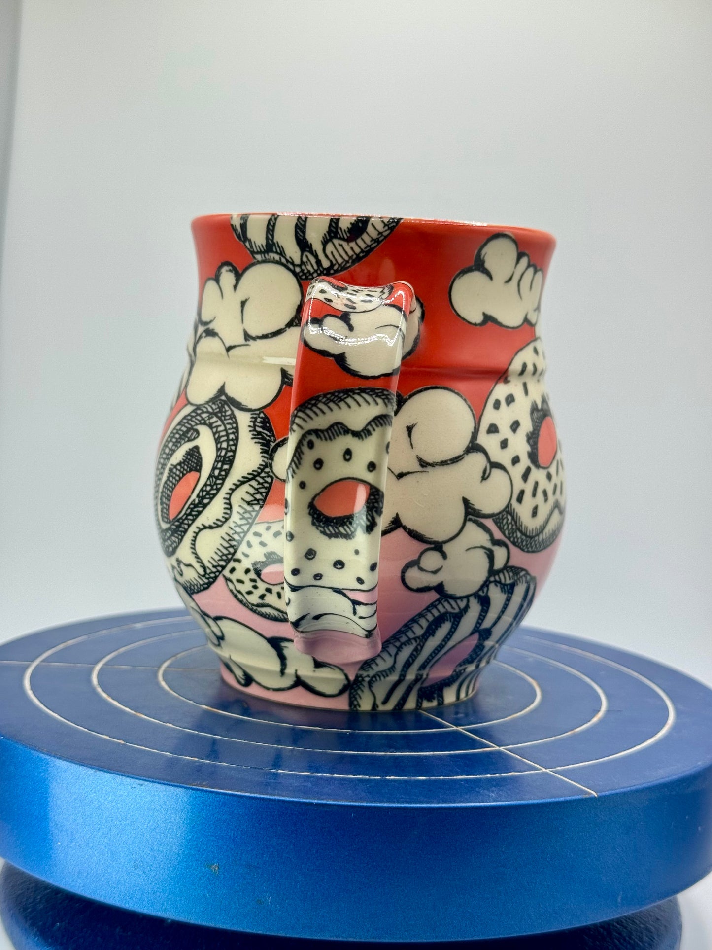 Red and Pink Donut + Cloud Stoneware Coffee and Tea Mug