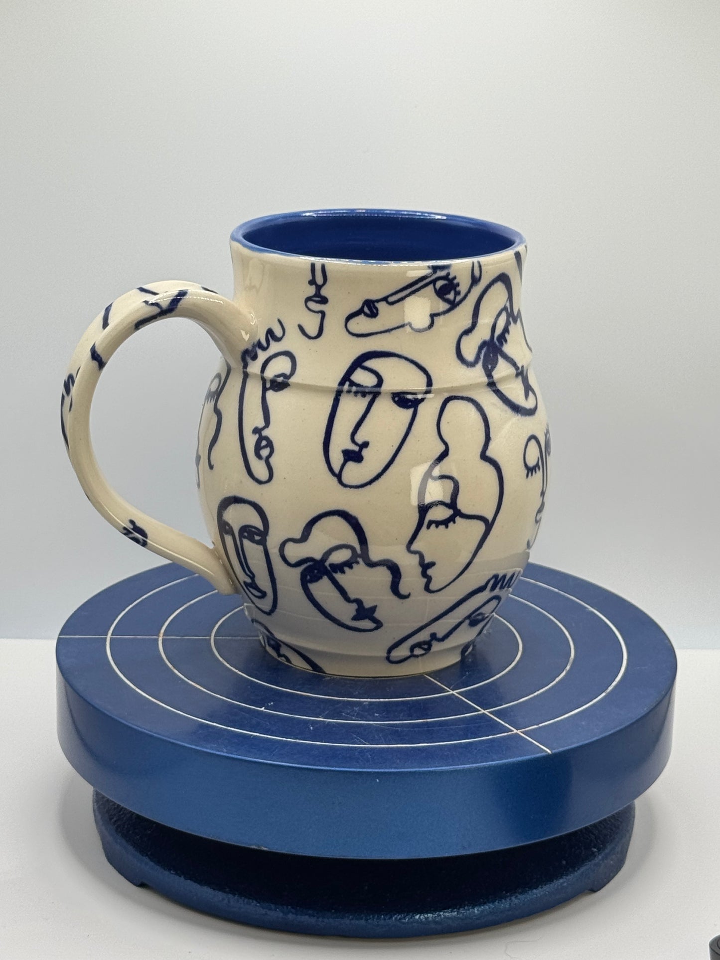 Blue Faces Stoneware Coffee and Tea Mug