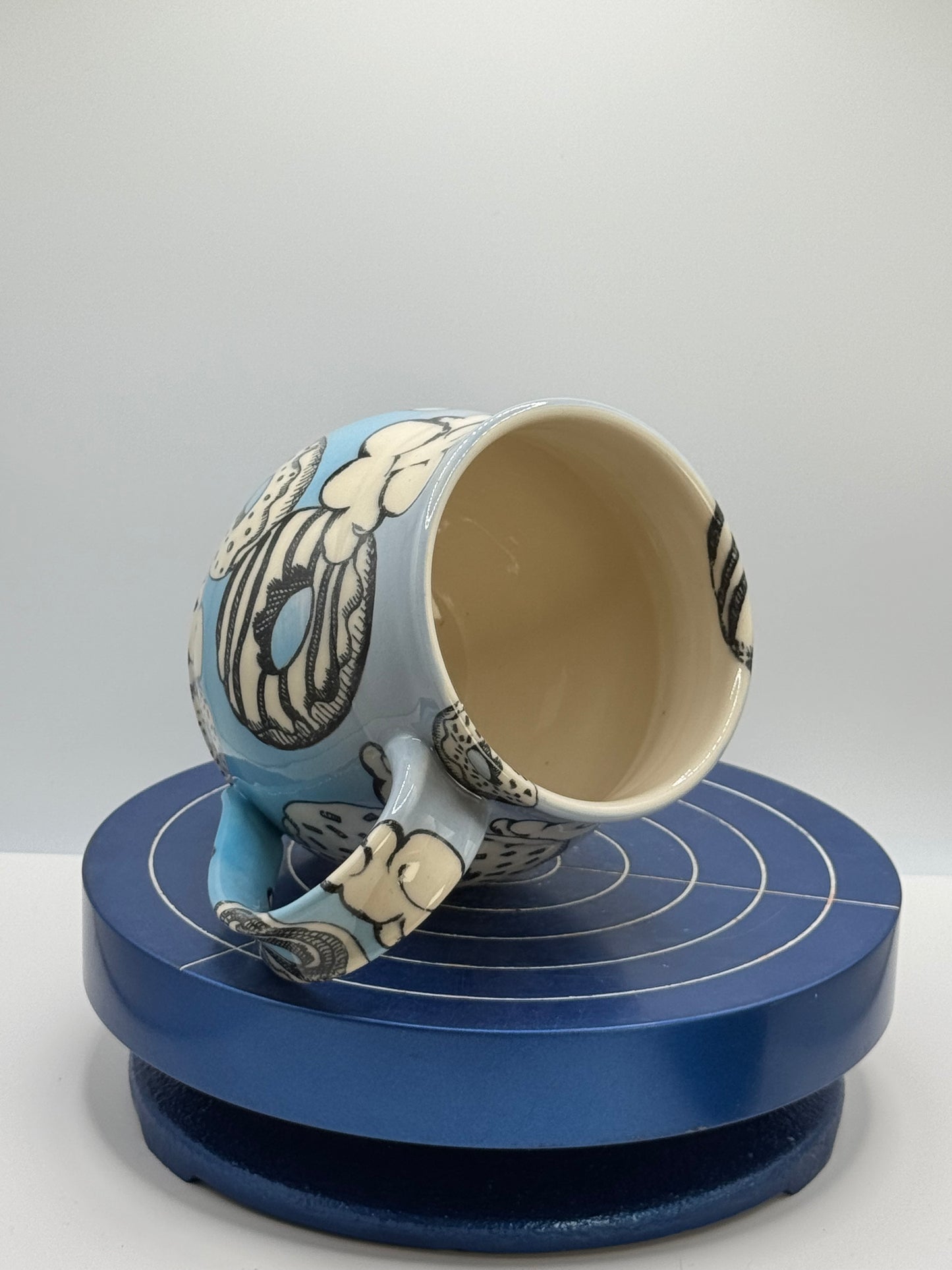 Short Blue Cloudy Donut Ombré Stoneware Coffee and Tea Mug