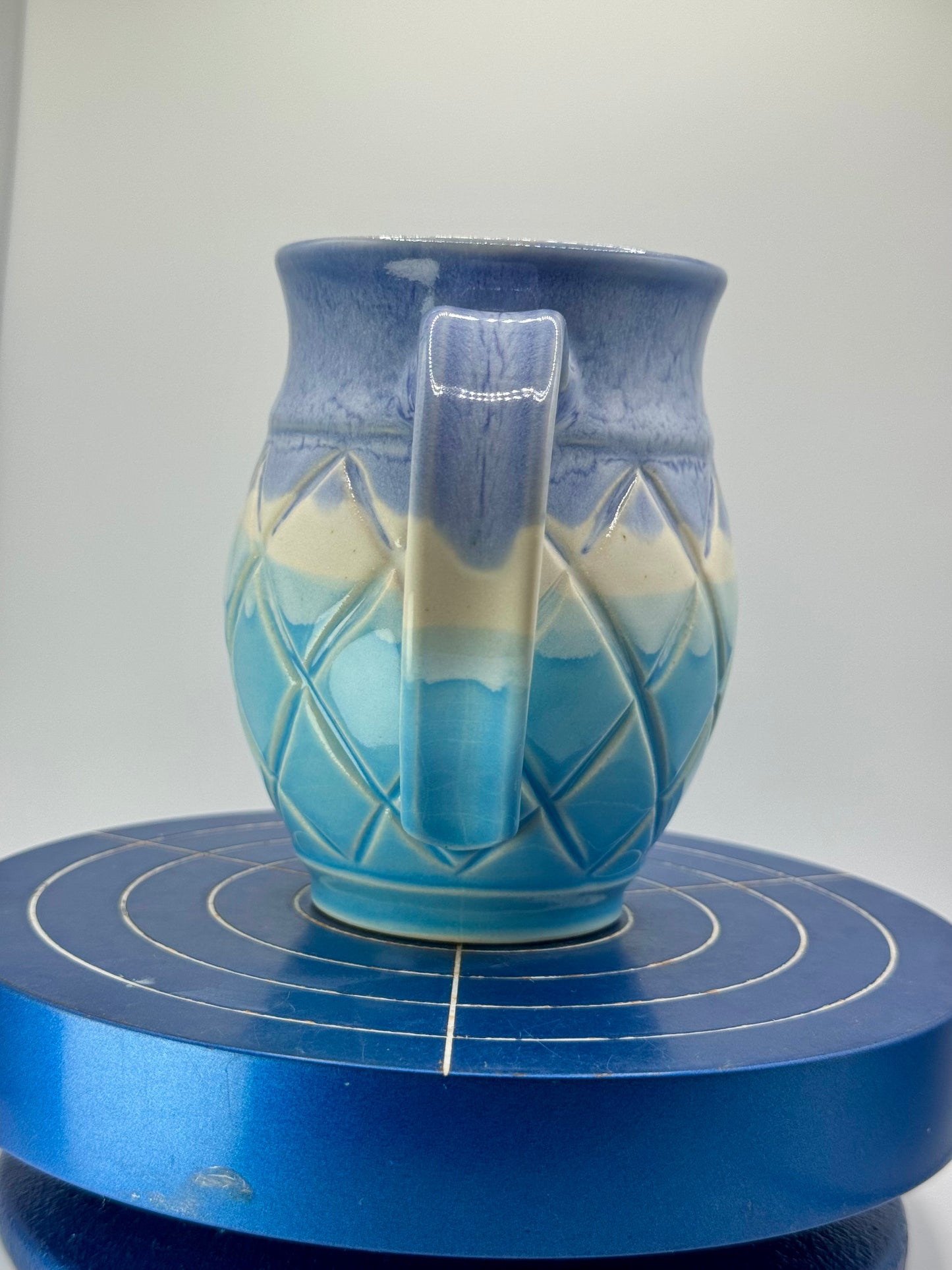 Blue Carved Stoneware Coffee and Tea Mug