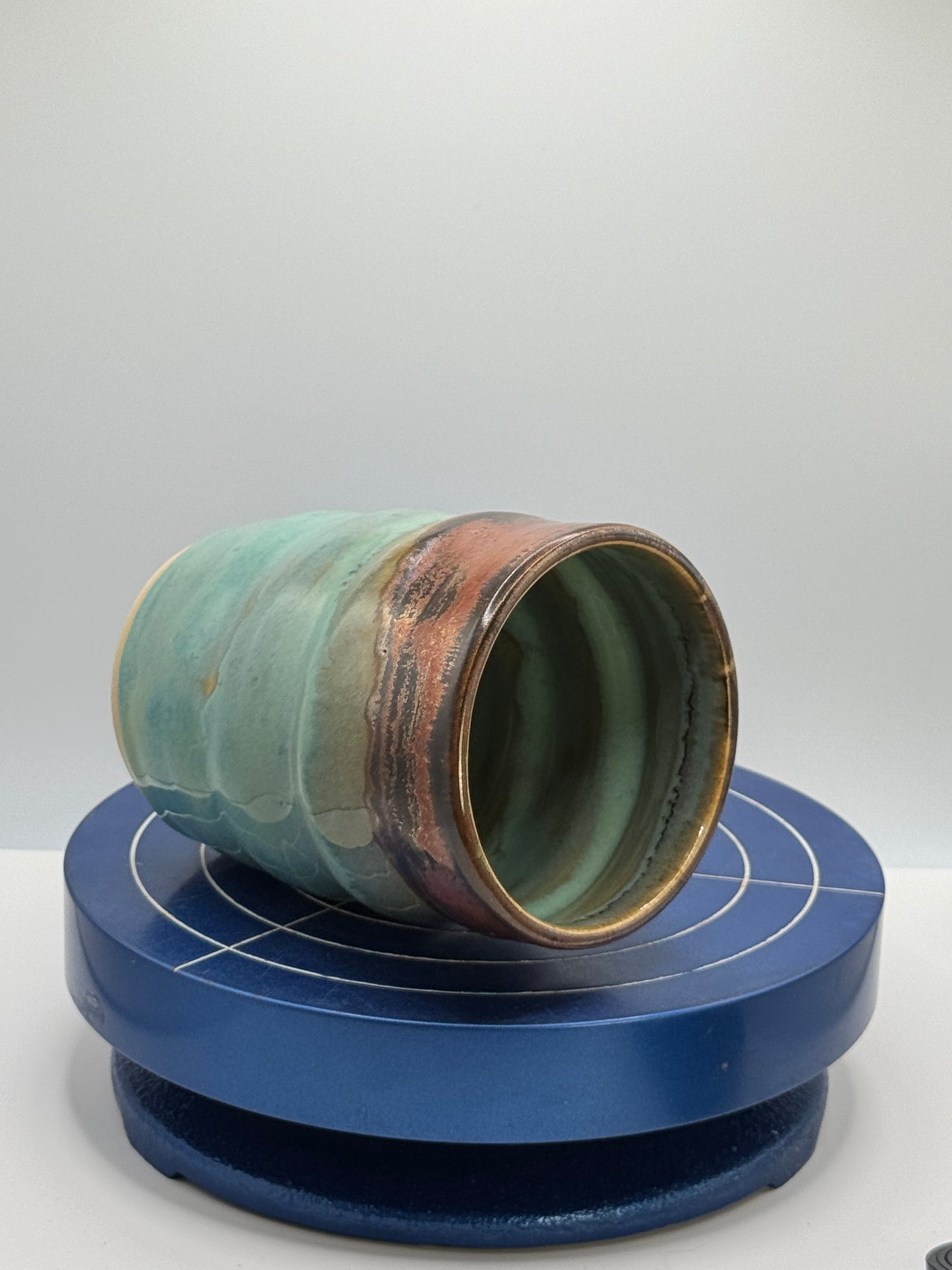 Blue and Copper Swirly Stoneware Coffee and Tea tumbler