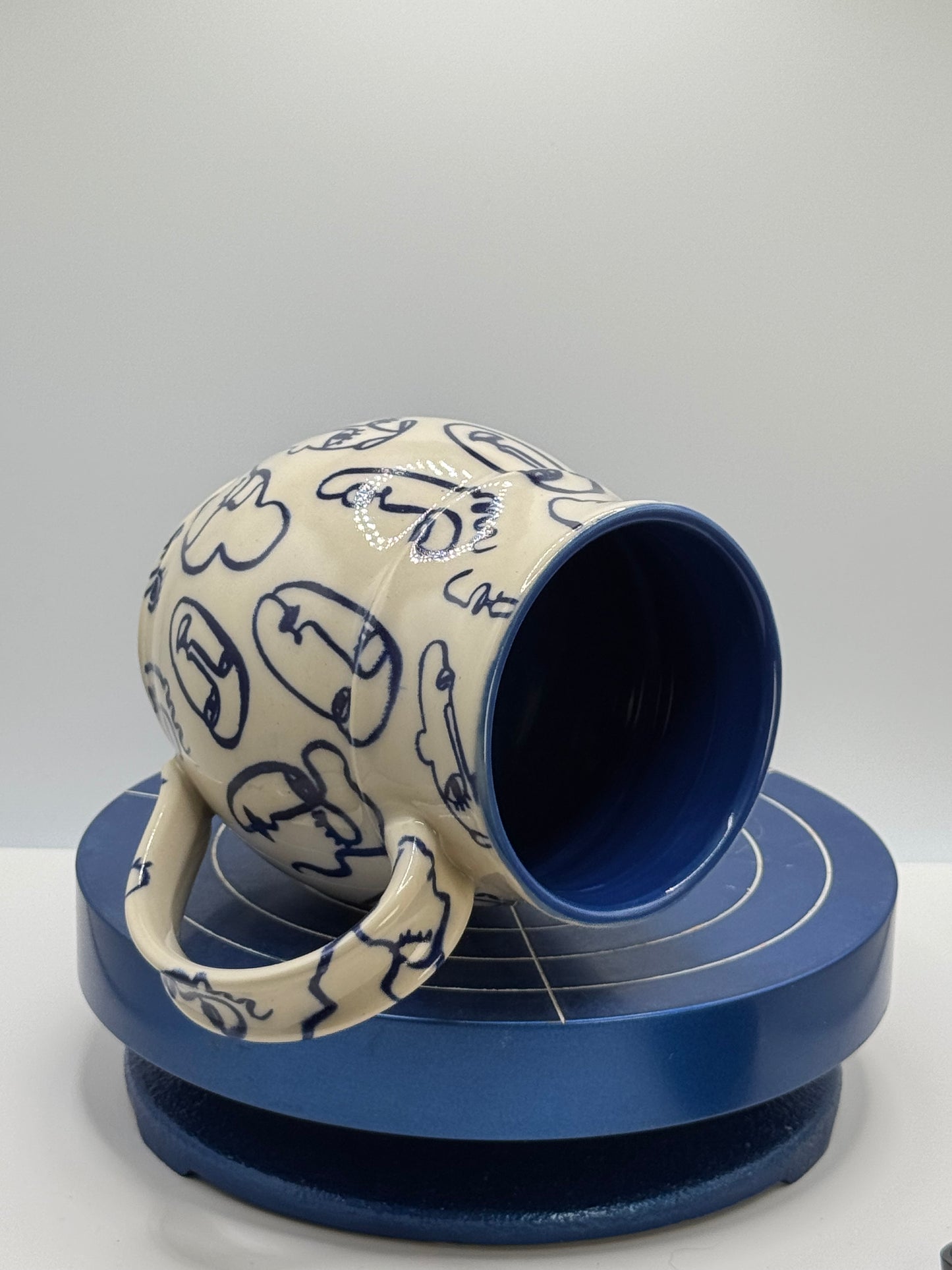 Blue Faces Stoneware Coffee and Tea Mug