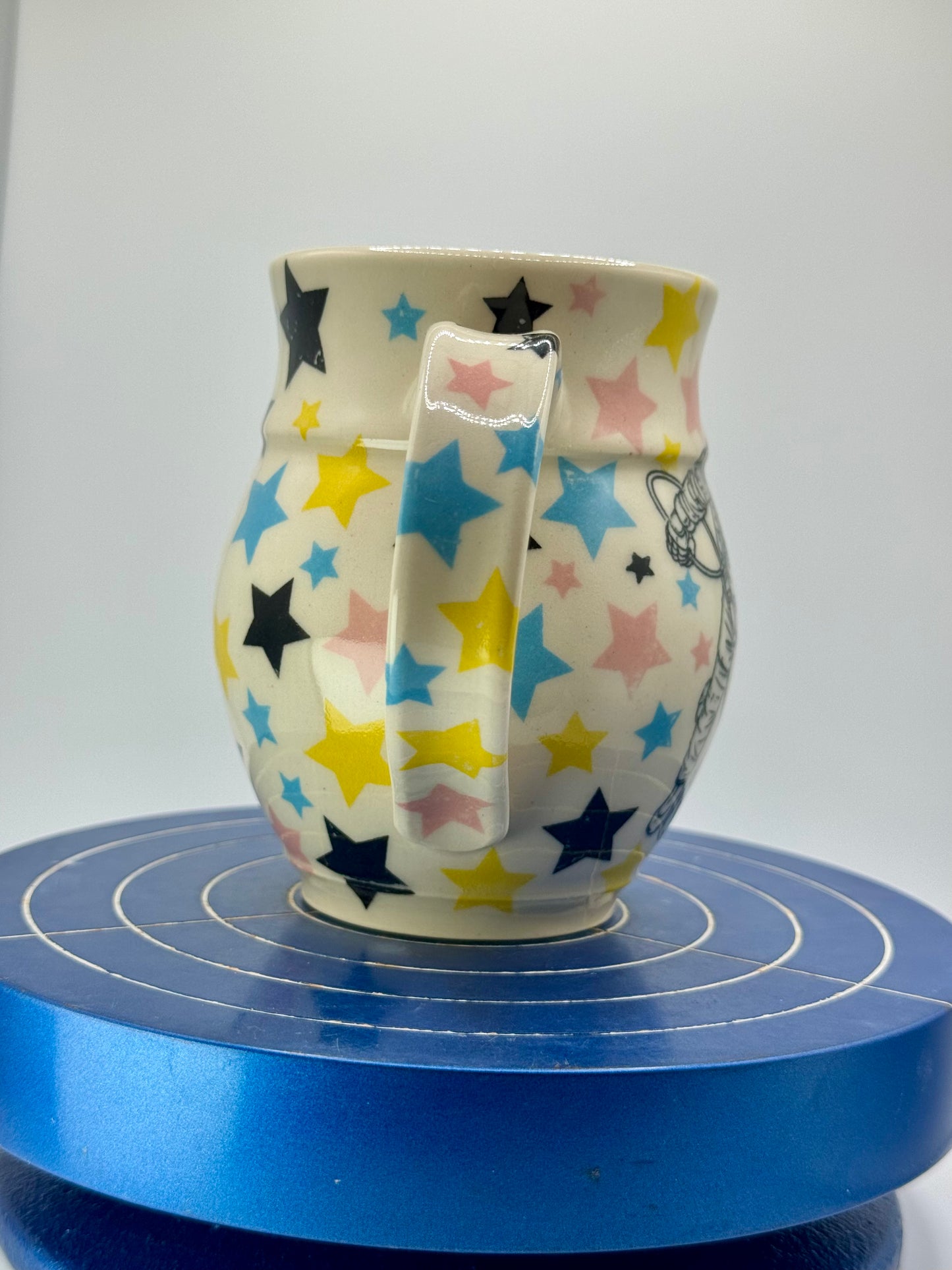 Left handed Rainbow Graphic Star + Astronaut Stoneware Coffee and Tea Mug