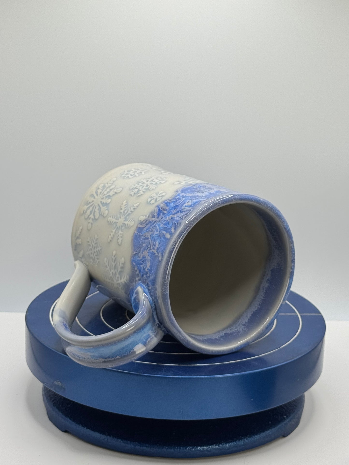 Frosty Blue Embossed Snowflake Hand-built Stoneware Coffee and Tea Mug