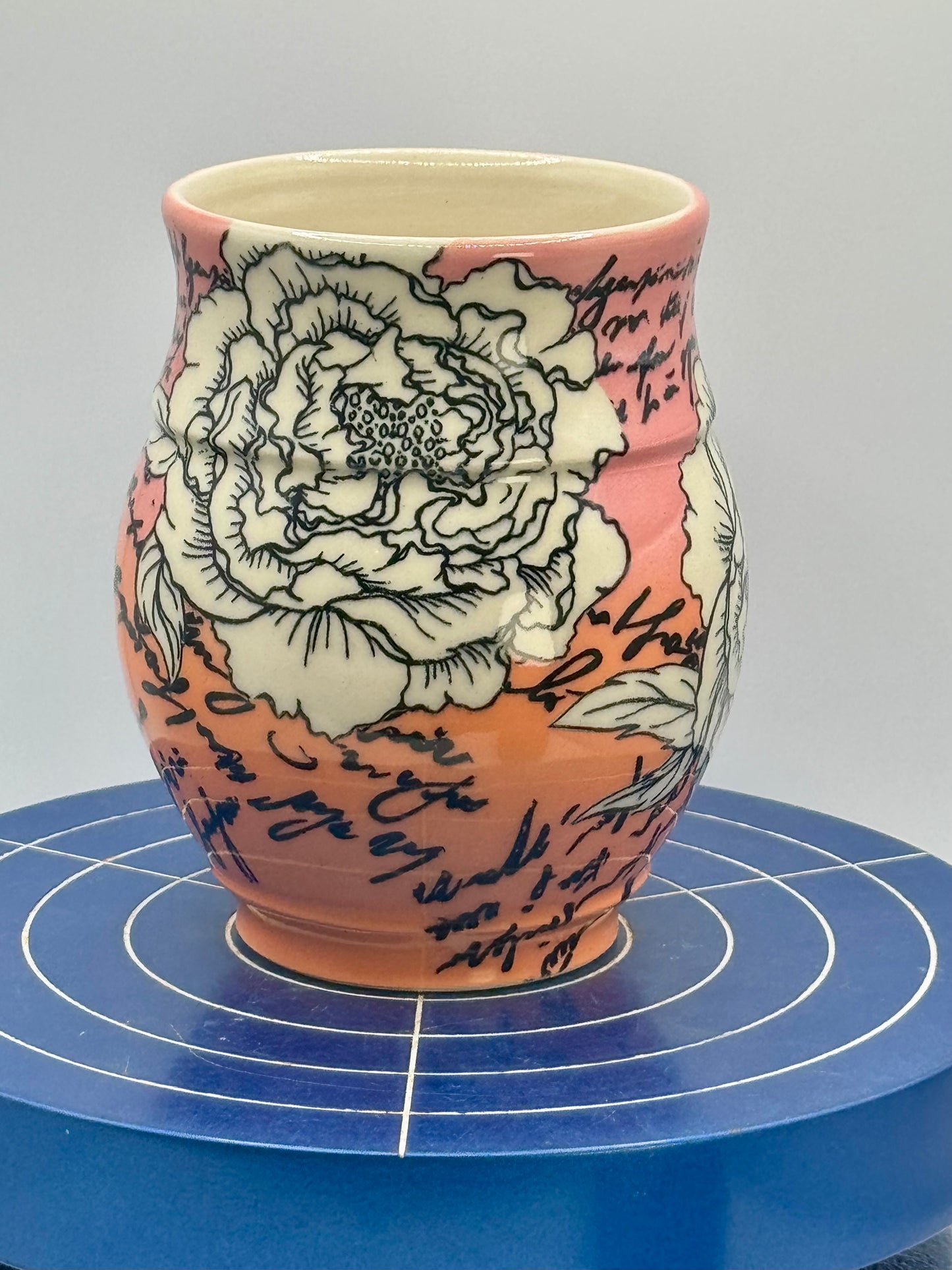 Flowers and Script Stoneware Coffee and Tea Mug