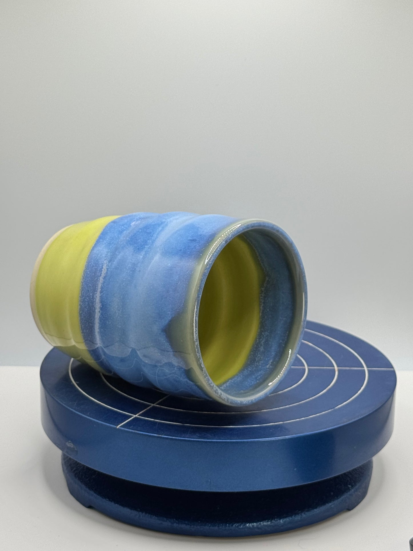 Yellow and Blue Stoneware Coffee and Tea Tumbler
