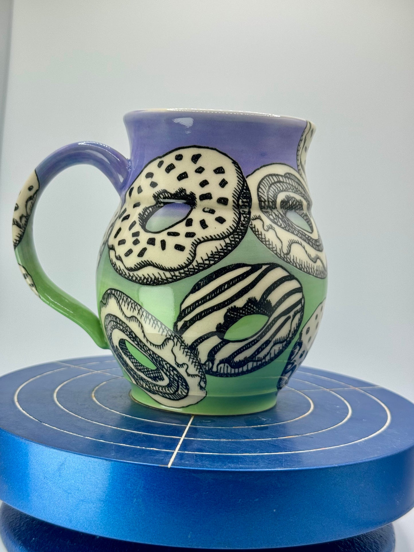 Purple and Green Donut Stoneware Coffee and Tea Mug
