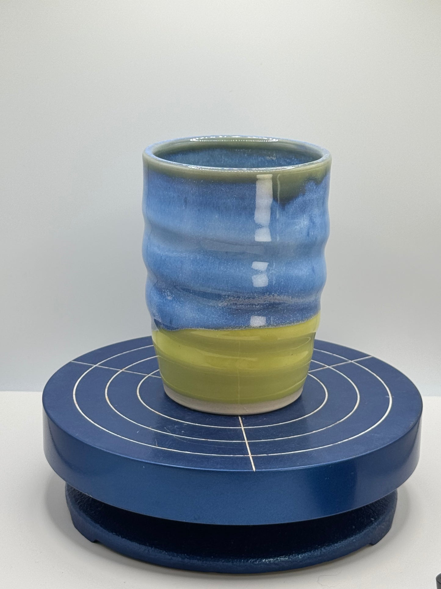 Yellow and Blue Stoneware Coffee and Tea Tumbler