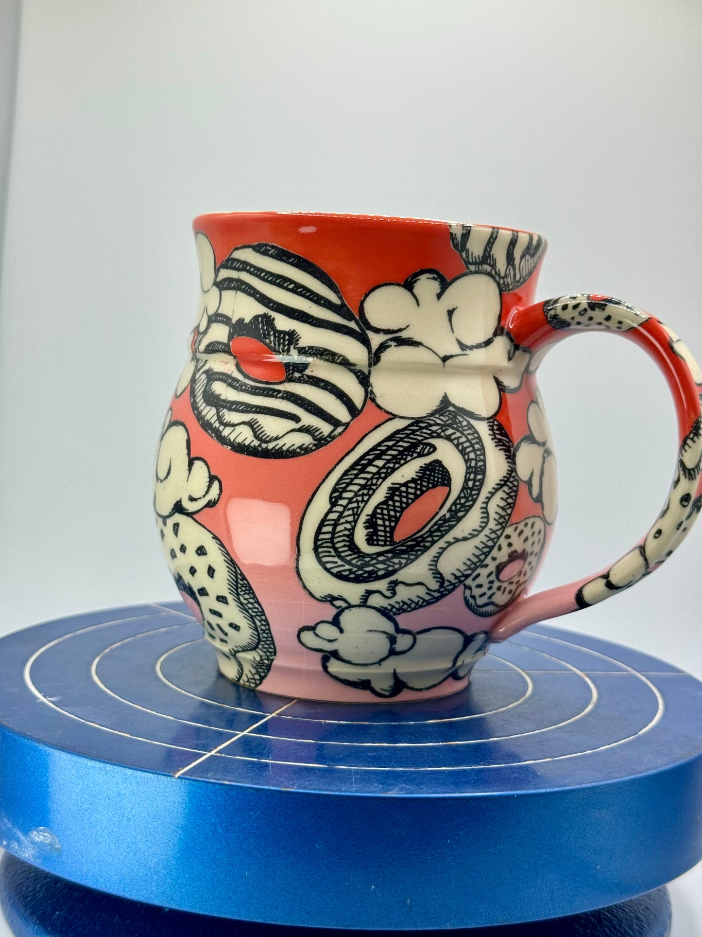 Red and Pink Donut + Cloud Stoneware Coffee and Tea Mug