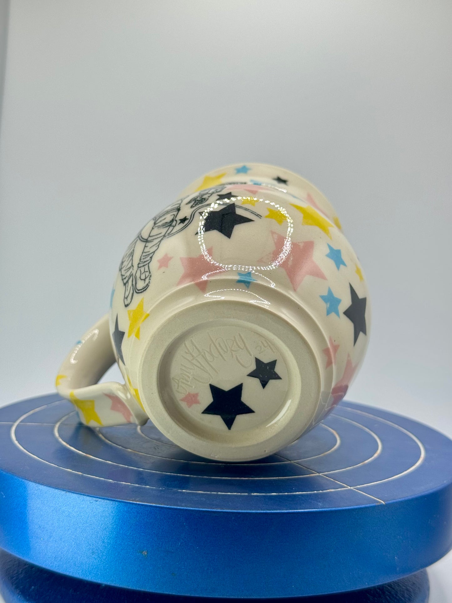 Left handed Rainbow Graphic Star + Astronaut Stoneware Coffee and Tea Mug