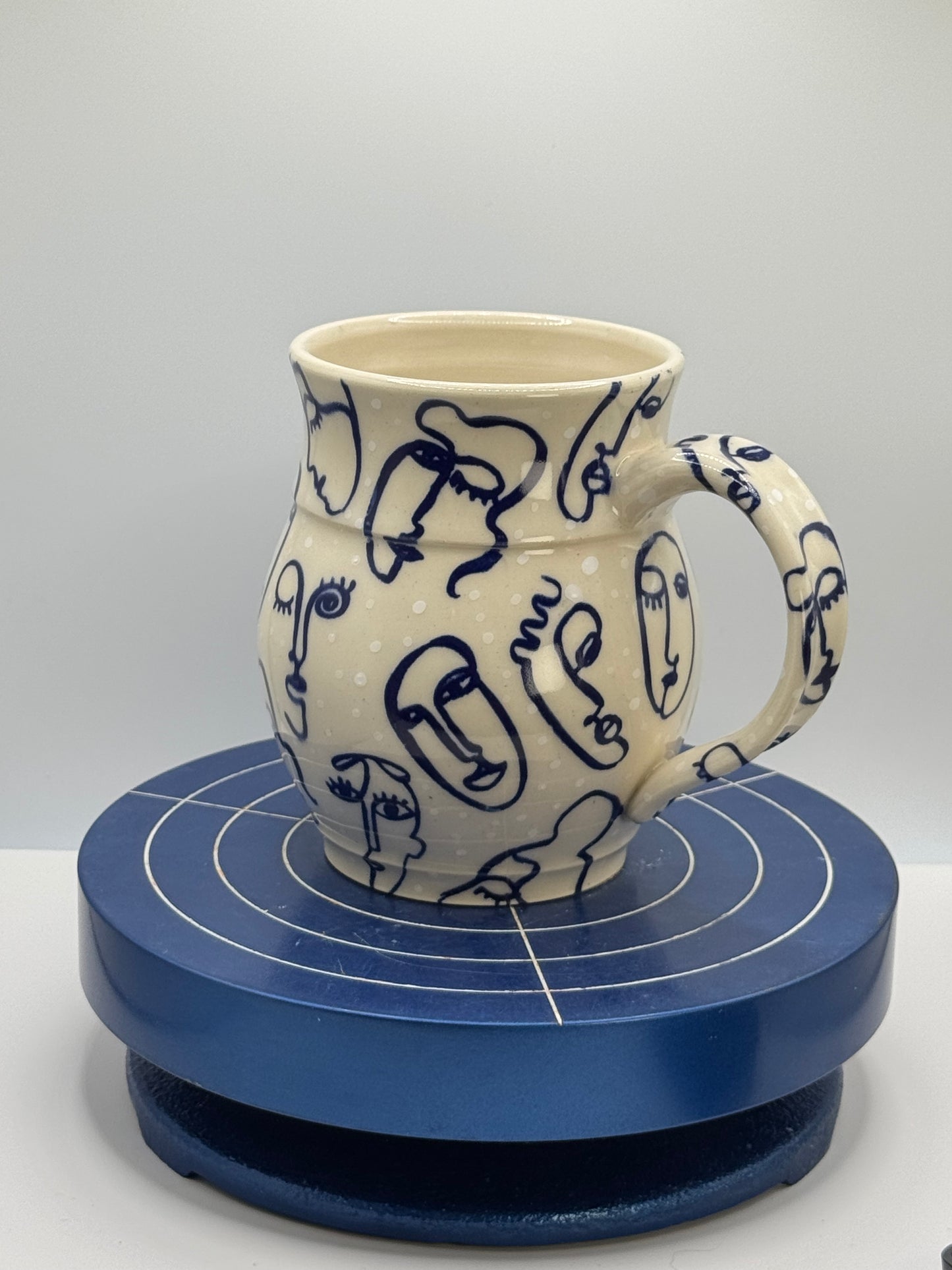 Blue Faces and Dots Stoneware Coffee and Tea Mug