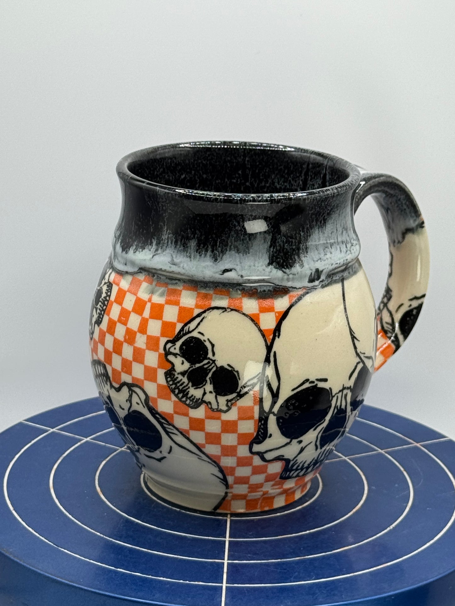 Skulls and Orange Checks Stoneware Coffee and Tea Mug