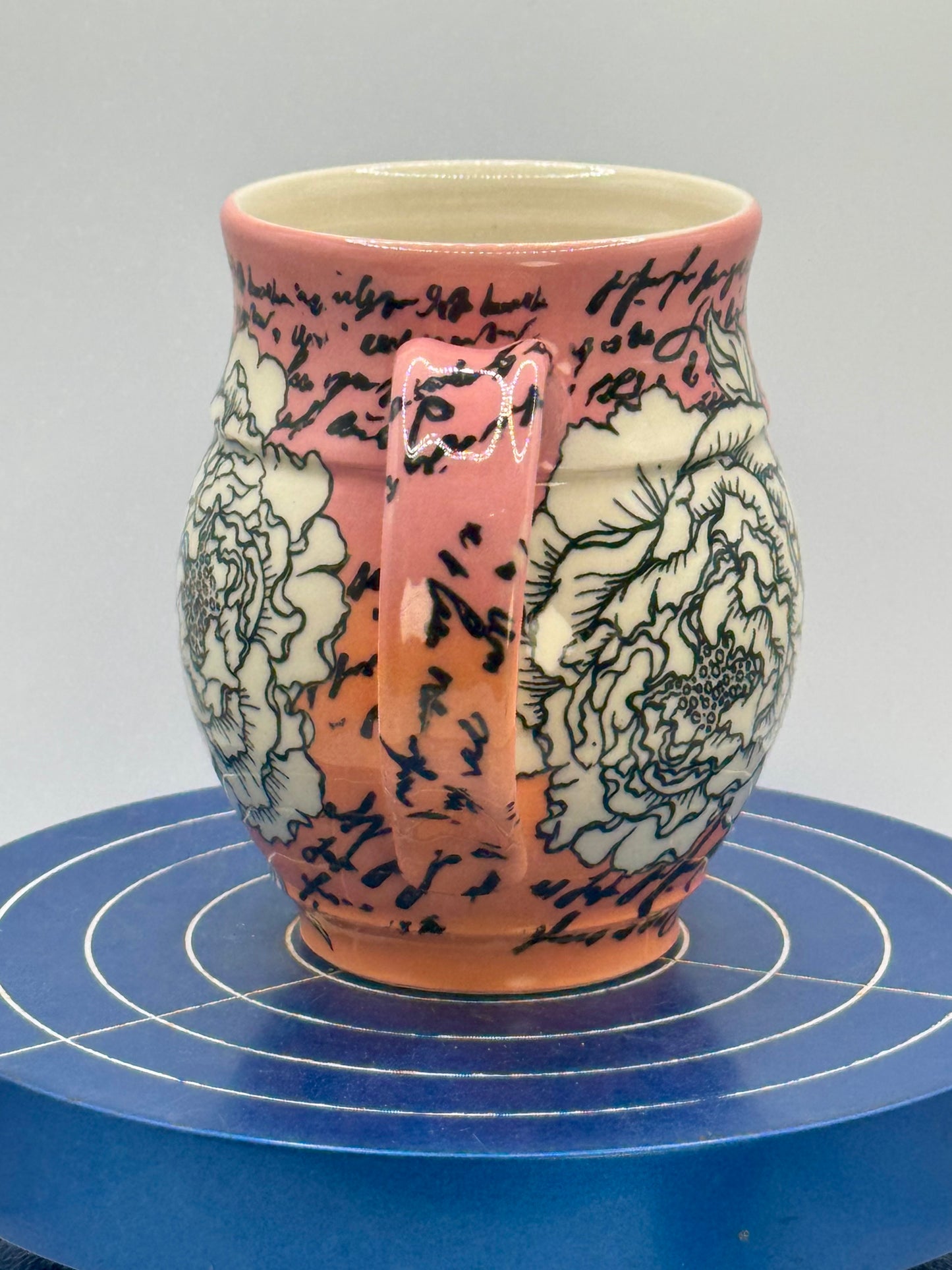 Flowers and Script Stoneware Coffee and Tea Mug