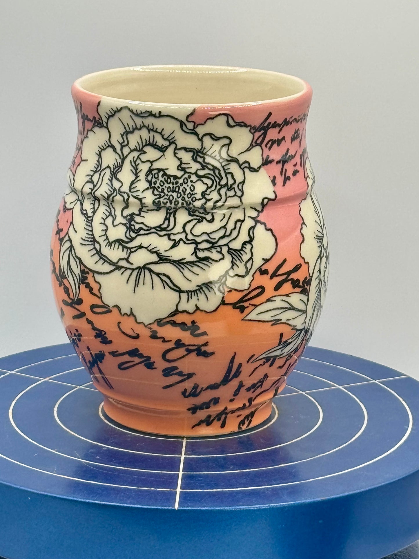 Flowers and Script Stoneware Coffee and Tea Mug