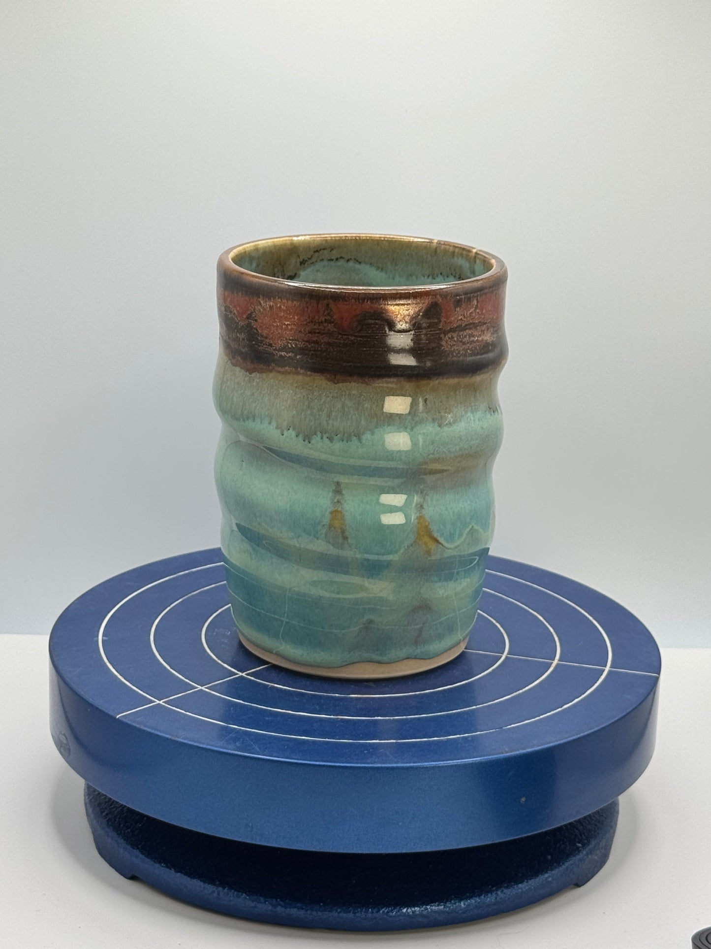 Blue and Copper Swirly Stoneware Coffee and Tea tumbler