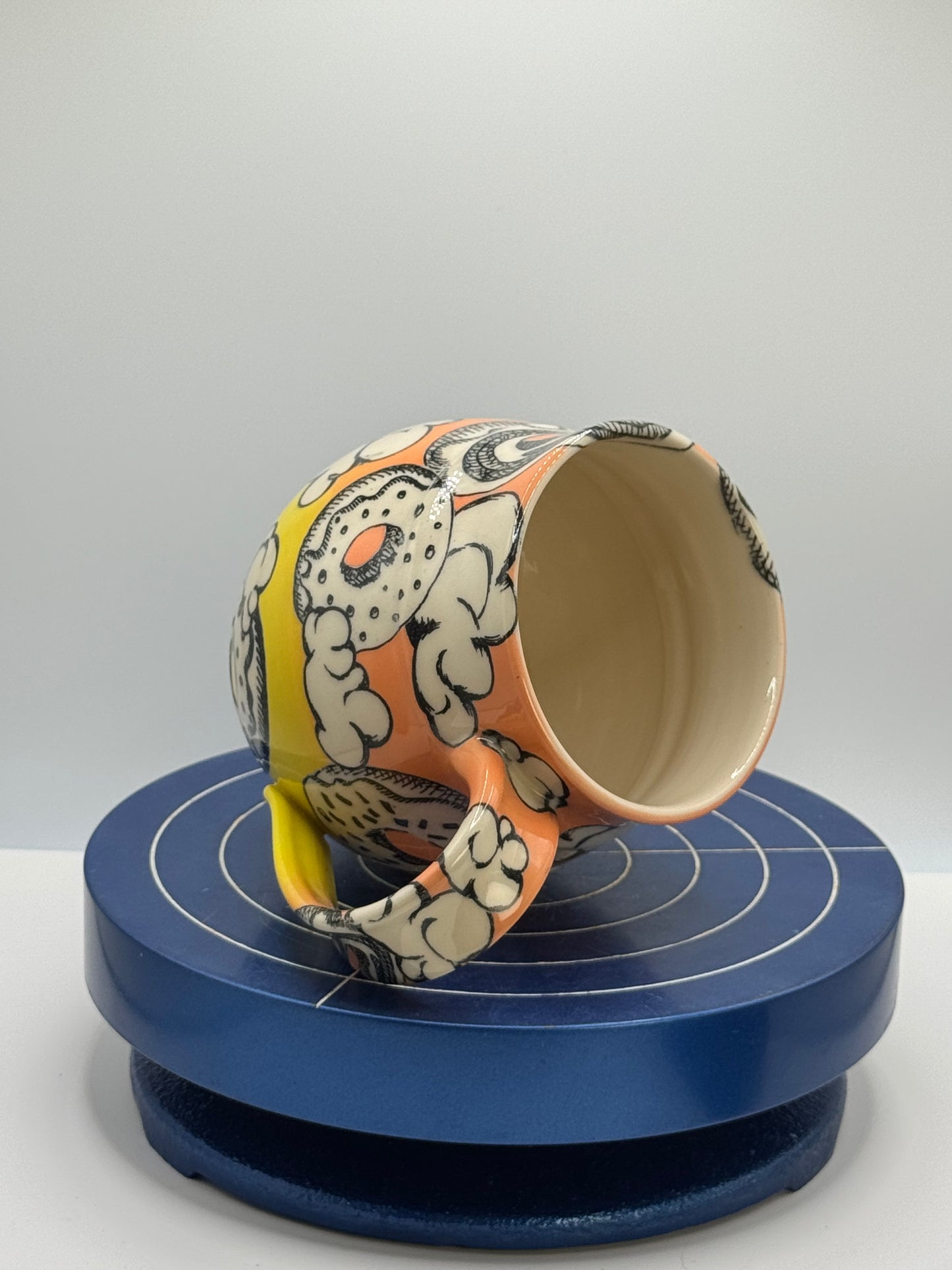 Short Melon and Yellow Cloudy Donut Stoneware Coffee and Tea Mug