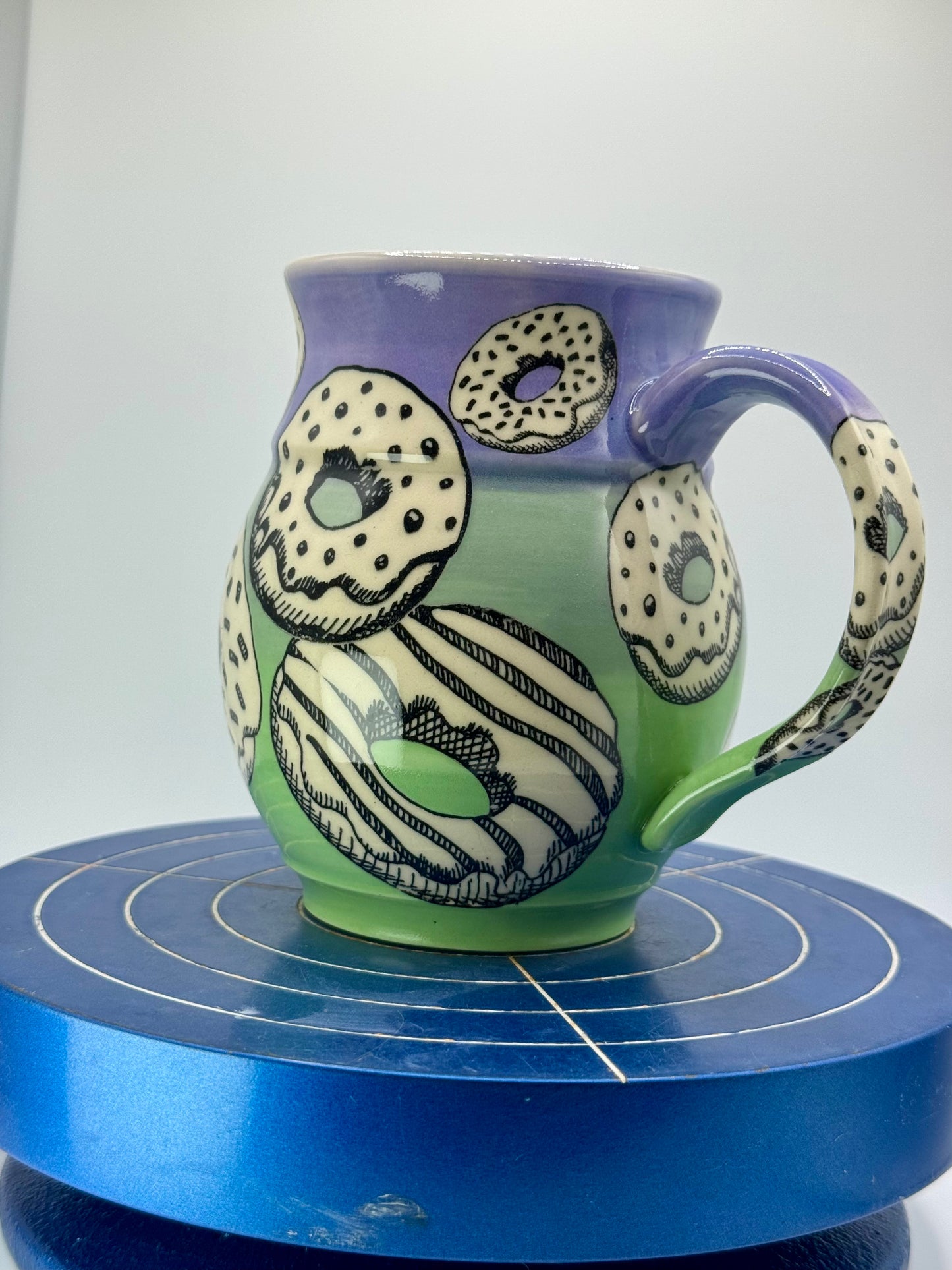 Purple and Green Donut Stoneware Coffee and Tea Mug