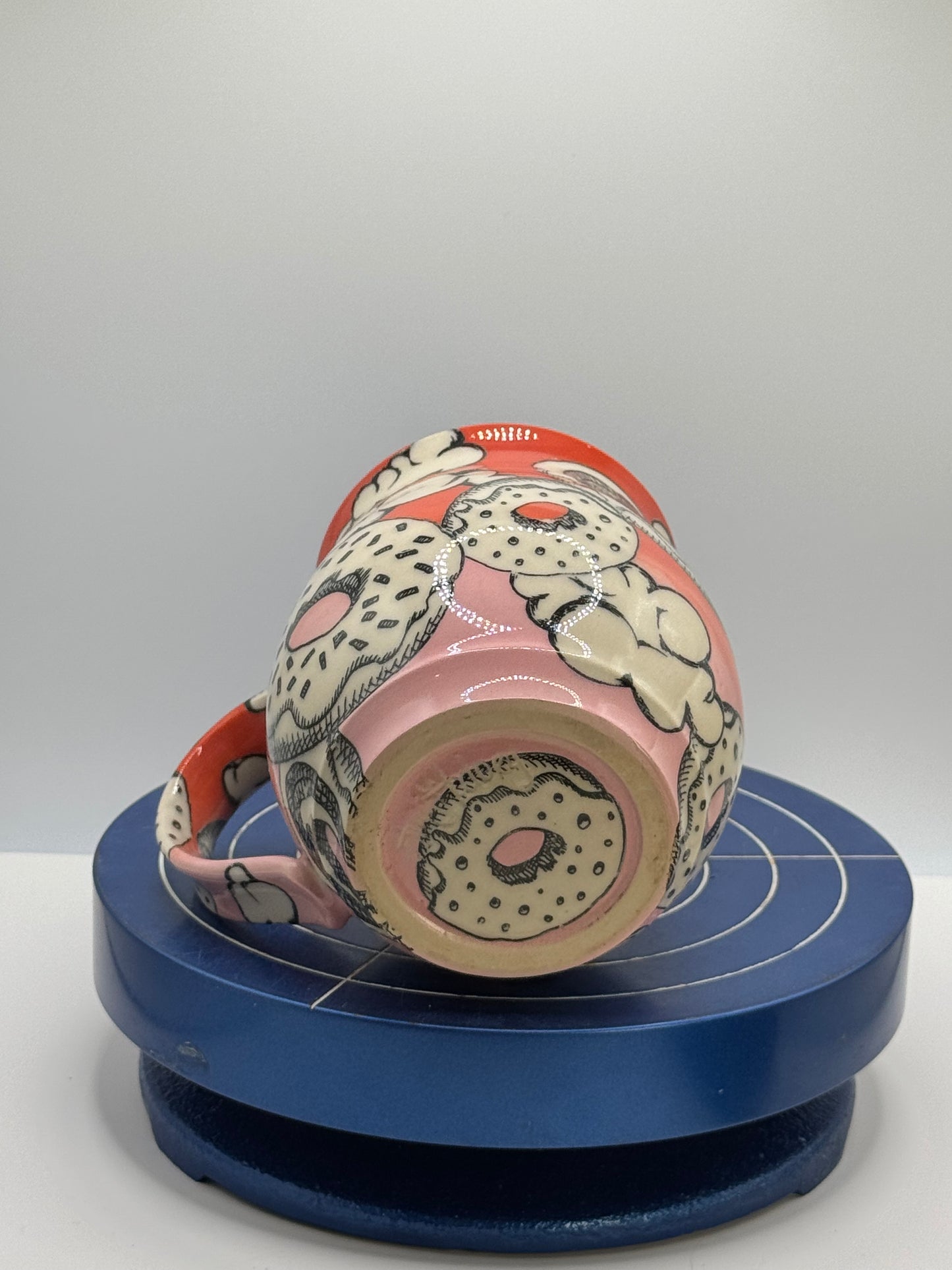 Short Red and Pink Cloudy Donut Stoneware Coffee and Tea Mug
