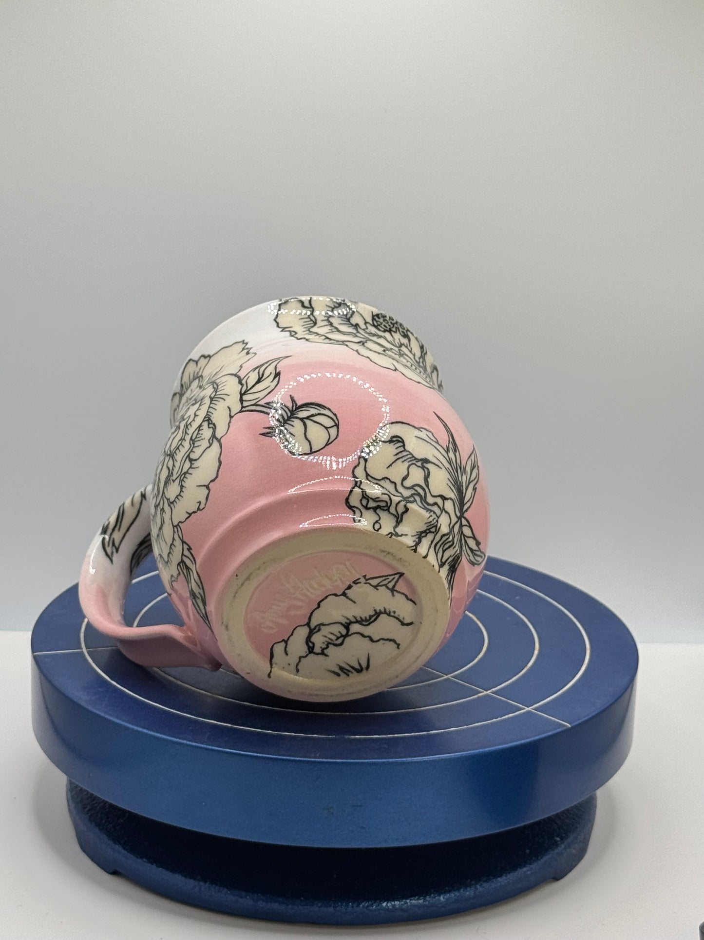 Short White and Pink Ombré Peony Stoneware Coffee and Tea Mug