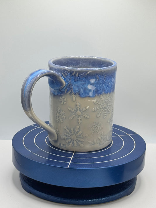 Frosty Blue Embossed Snowflake Hand-built Stoneware Coffee and Tea Mug