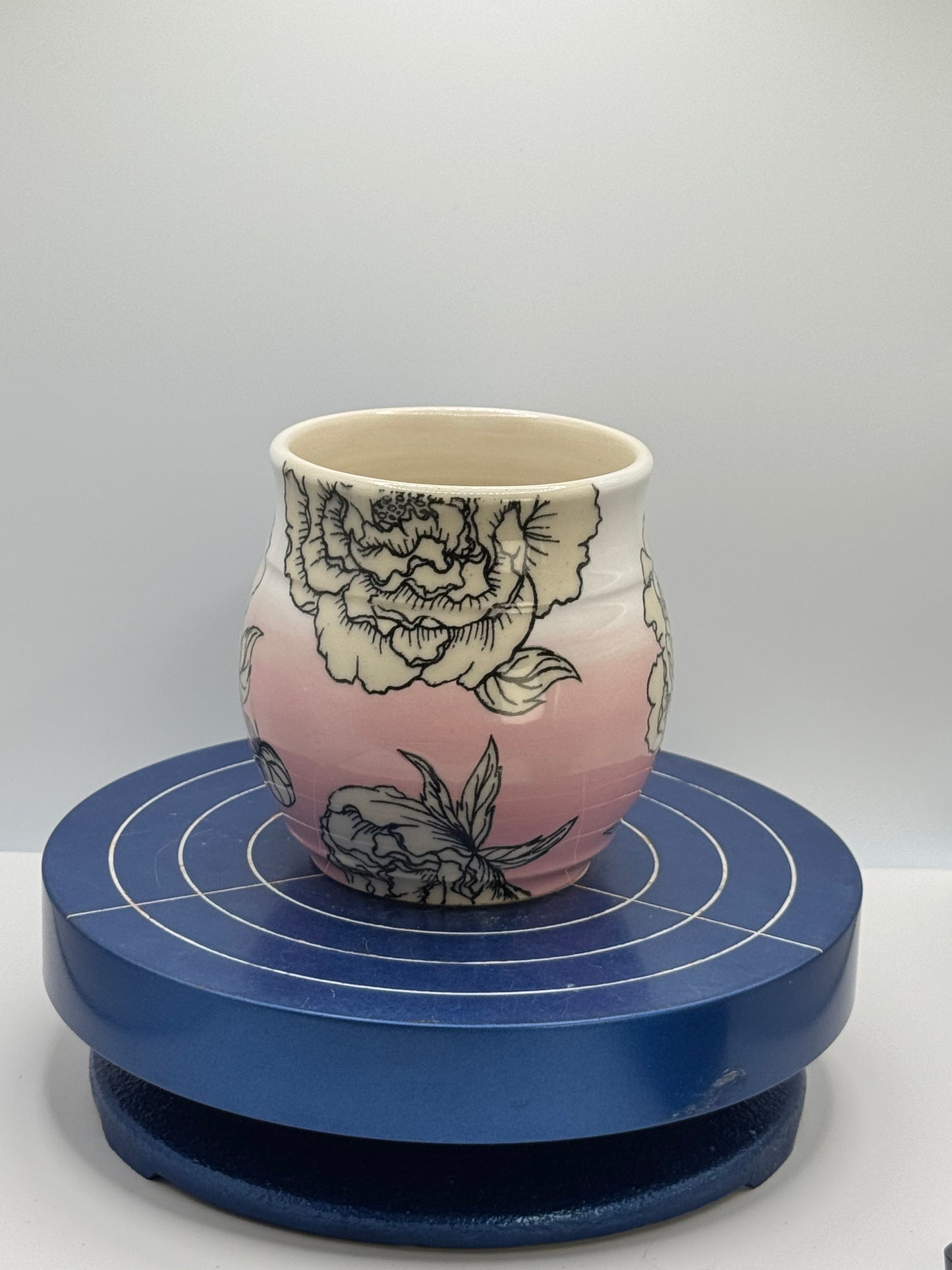Short White and Pink Ombré Peony Stoneware Coffee and Tea Mug