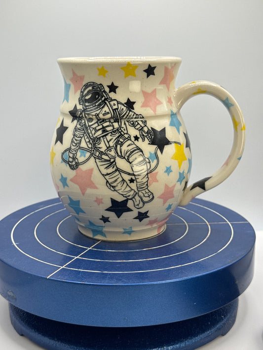 Right handed Rainbow Graphic Star + Astronaut Stoneware Coffee and Tea Mug