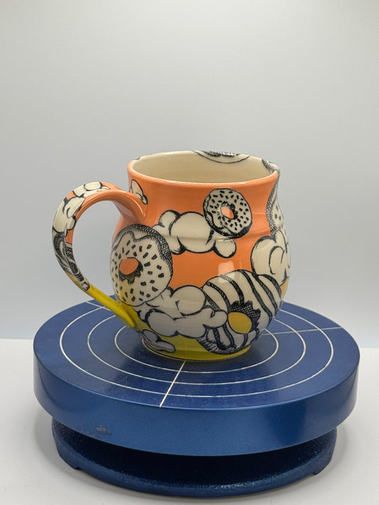 Short Melon and Yellow Cloudy Donut Stoneware Coffee and Tea Mug