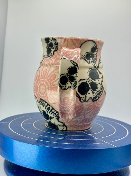 Pink Lace Graphic Skull Stoneware Coffee and Tea Mug