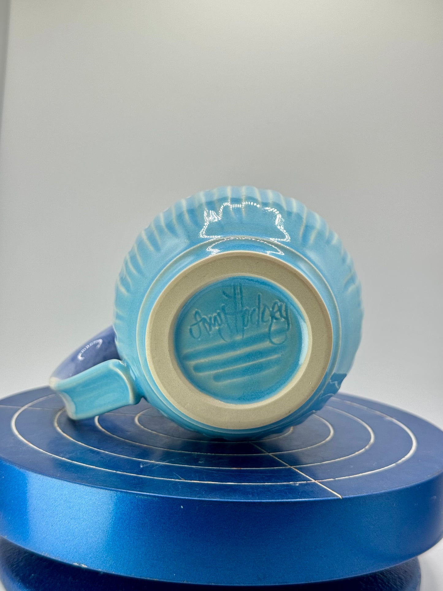 Carved Blue Stoneware Coffee and Tea Mug