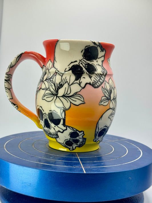 Rainbow Skull + Flower Stoneware Coffee and Tea Mug