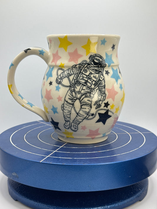 Left handed Rainbow Graphic Star + Astronaut Stoneware Coffee and Tea Mug
