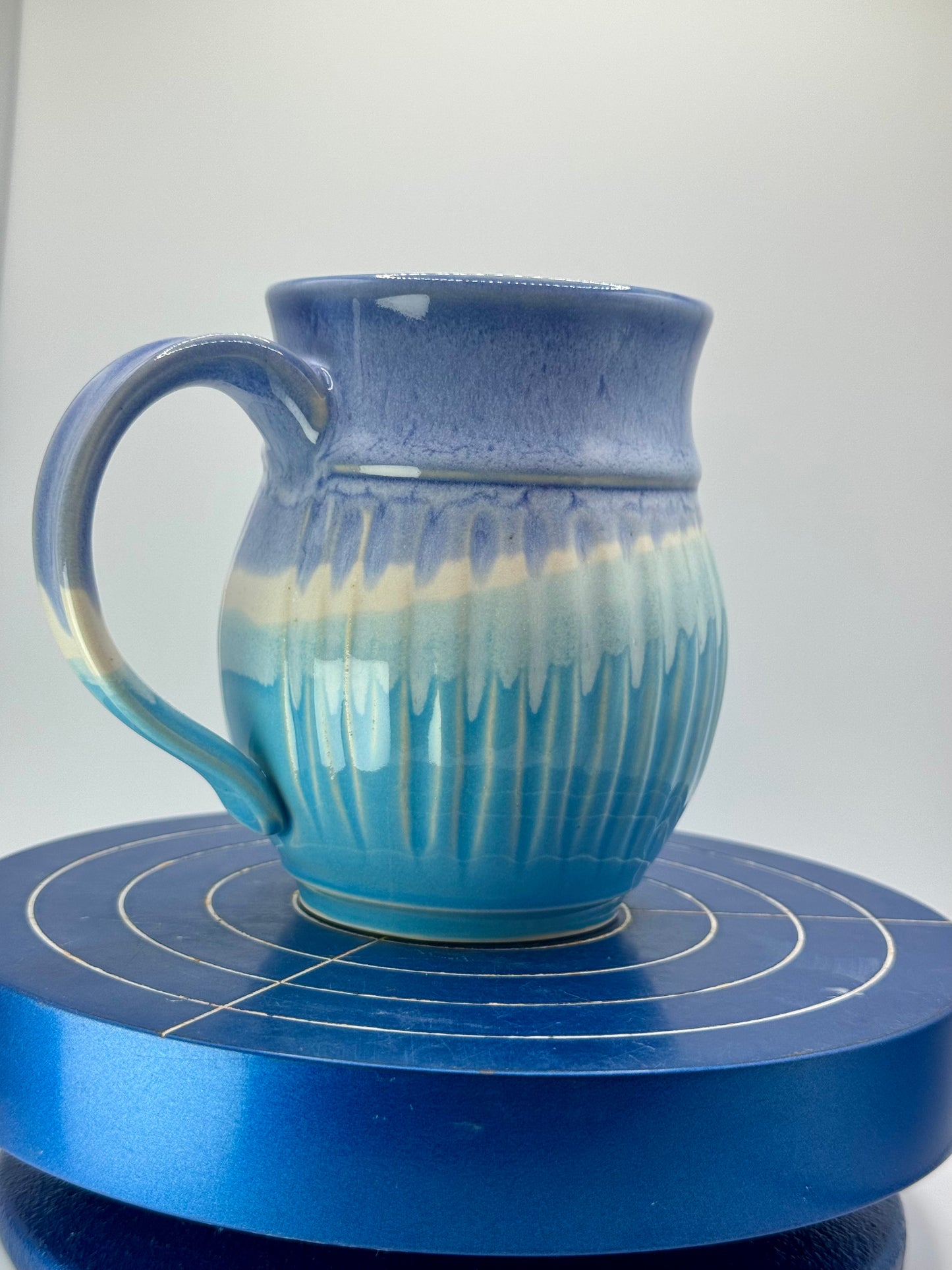 Carved Blue Stoneware Coffee and Tea Mug