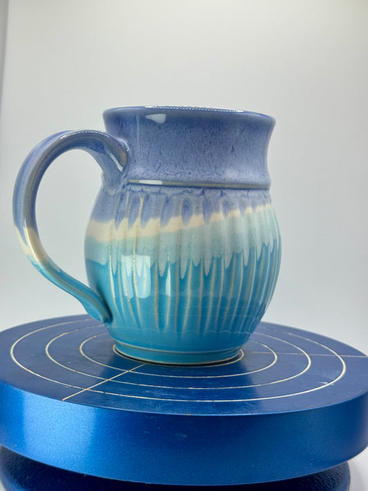 Carved Blue Stoneware Coffee and Tea Mug
